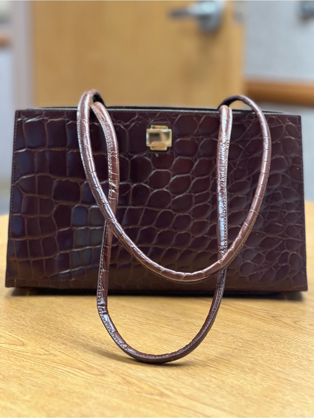 Furla leather brown Croc embossed handbag